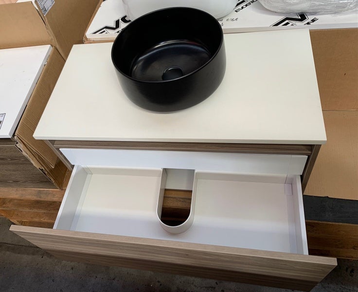 TERINA X LUX 900 SINGLE CENTRE BOWL WALL VANITY 1XDRAWER - ELESTONE WHITE 20M Carousel 6