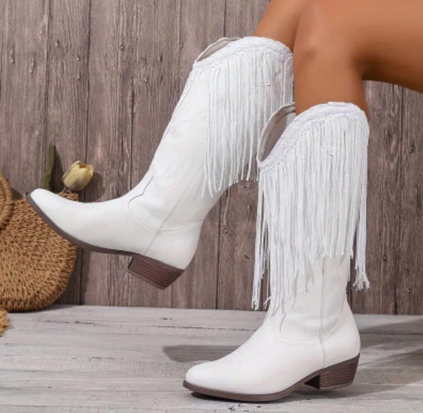 SALE!! Womens Size 9True to size western White PU Leather Boots Cowgirl Style Carousel 3