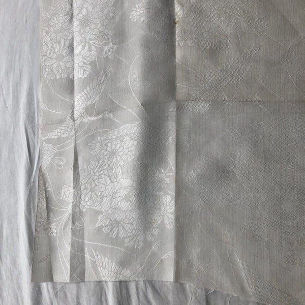 Vintage White Woven Crane Japanese Silk Kimono Panel Fabric Piece Panel Carousel 2