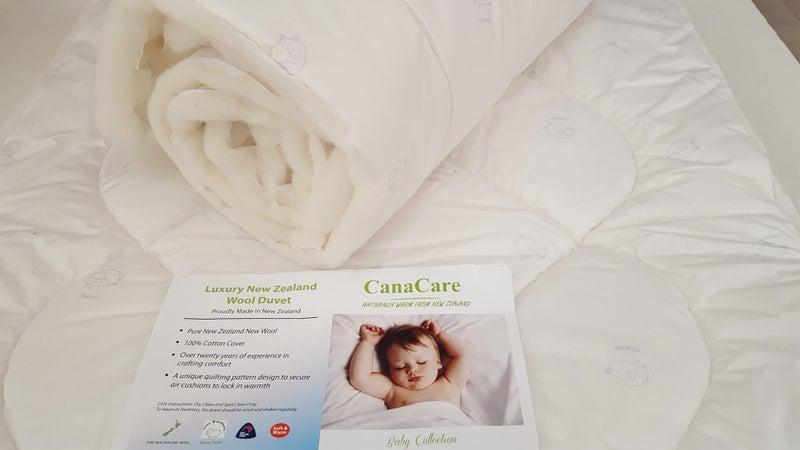 NZ made, CanaCare Cot size luxurious 100% NZ wool Duvet inner 400gsm Carousel 1
