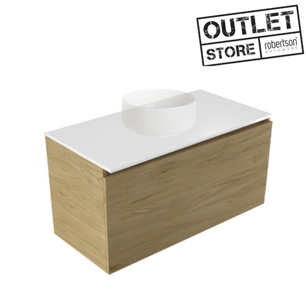 TERINA 900 X1 CENTRE BOWL WALL VANITY 1XDRAWER - ELESTONE ARCTIC WHITE 12MM Carousel 1