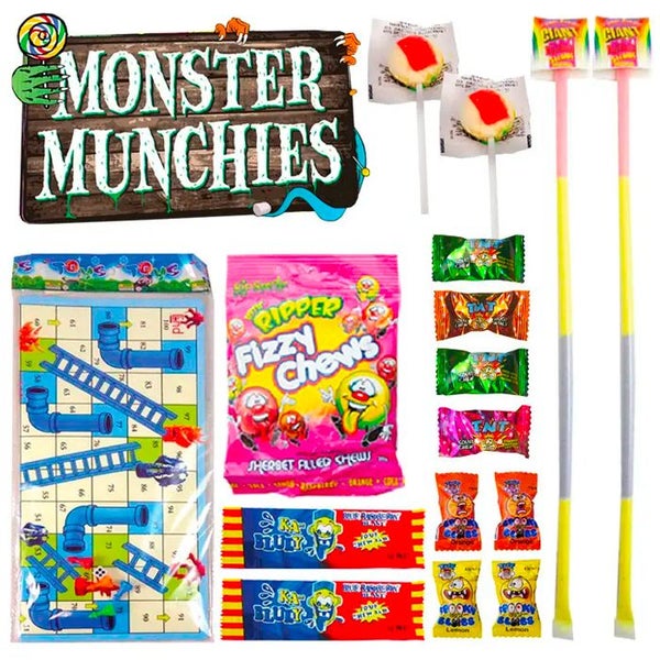 Monster Munchies Showbag w Spooky Blobs Chew Bar Rainbow Straws Sour Chews Carousel 3