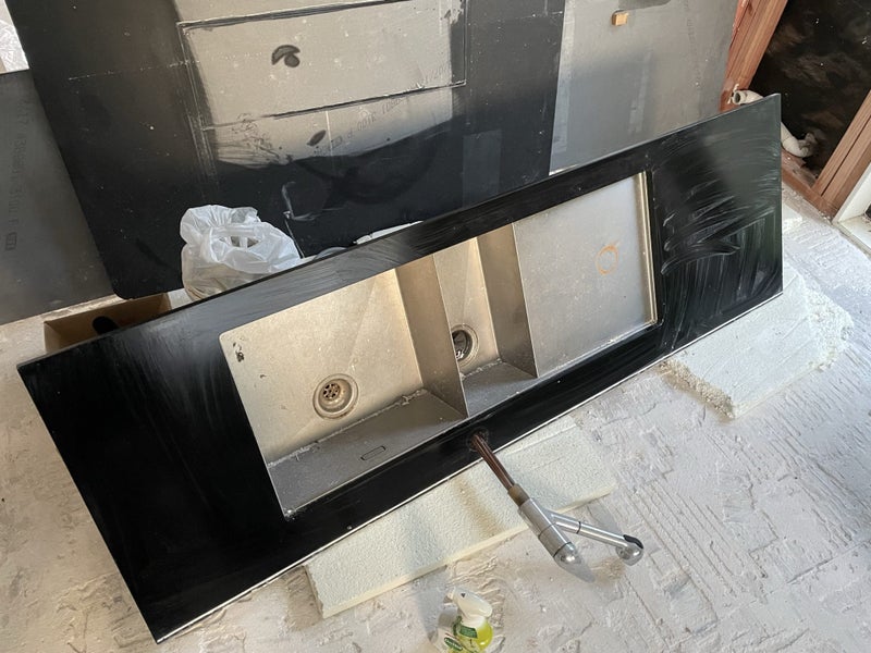 Caesarstone - Stylish Black Benches, Island and Stainless Double Sink with Tap Carousel 1