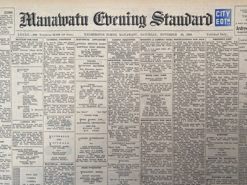 OLD NEWSPAPER: Manawatu Evening Standard - Saturday, 24 November 1962 Carousel 1