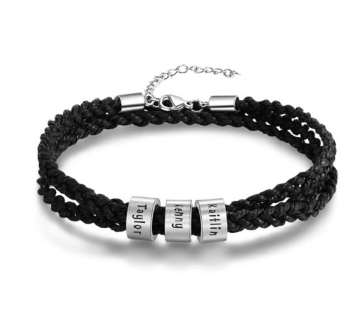 Men's Stainless Steel Personalised Name Plate Braided Bracelet (3 Names) Carousel 1