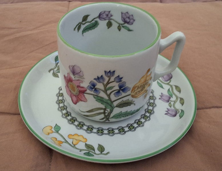 VINTAGE ENGLISH SPODE SUMMER PALACE ESPRESSO CUP & SAUCER62865829062659113