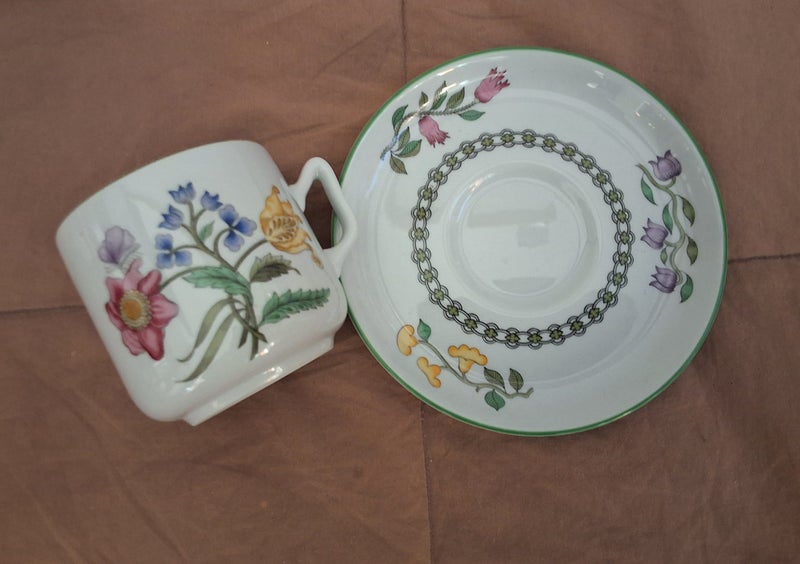 VINTAGE ENGLISH SPODE SUMMER PALACE ESPRESSO CUP & SAUCER62865829062659111