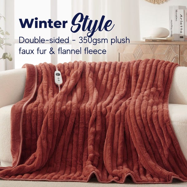 Dreamaker Chunky Embossed Fleece Heated Throw Rust - 180 x 200cm Carousel 2