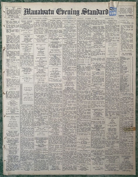 OLD NEWSPAPER: Manawatu Evening Standard - Tuesday, 2 October 1962 Carousel 2