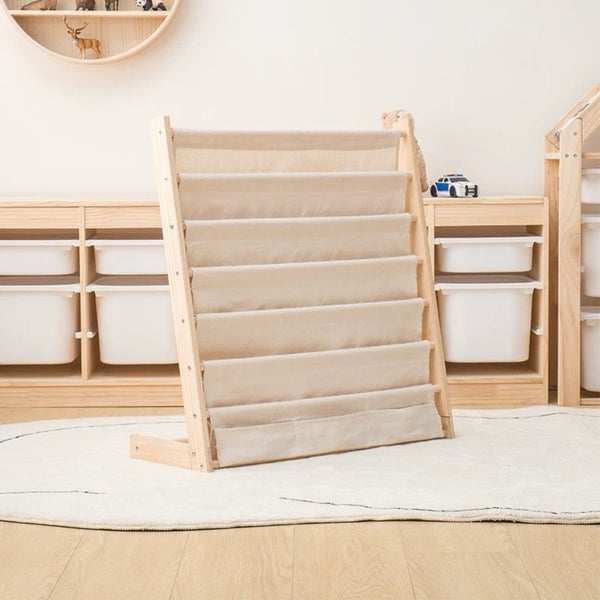 Solid pine wood bookshelf with canvas Carousel 1