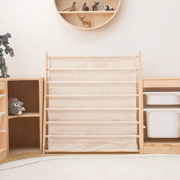 Solid pine wood bookshelf with canvas Carousel 2
