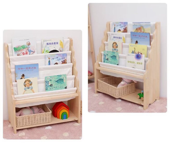 Solid pine wood bookshelf with canvas Carousel 2