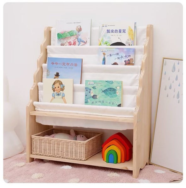 Solid pine wood bookshelf with canvas Carousel 1