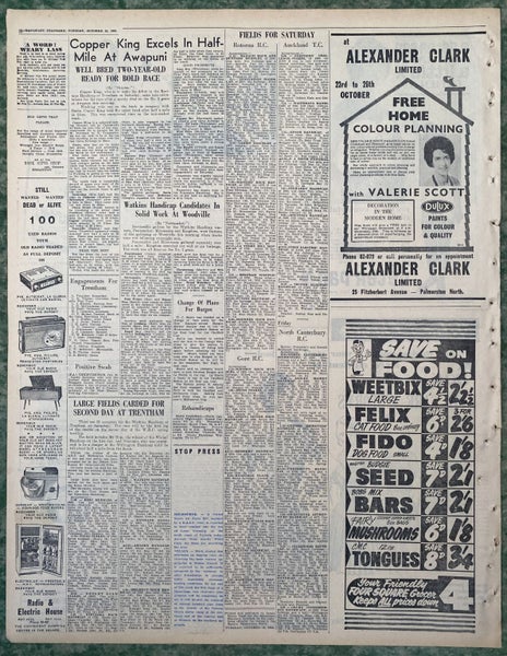 OLD NEWSPAPER: Manawatu Evening Standard - Tuesday, 16 October 1962 Carousel 3