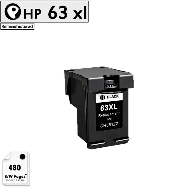 Remanufactured HP 63 XL BLACK Ink Cartridge fits HP DeskJet 1112 2130 3630 ENVY Carousel 1