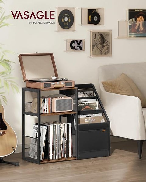 Retro End Table with Record Player Shelf & Magazine Rack Carousel 2