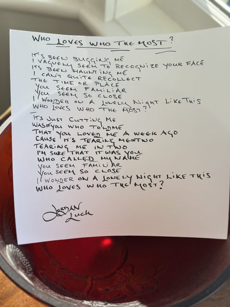 Who Loves Who The Most - handwritten lyrics by Jordan Luck Carousel 2
