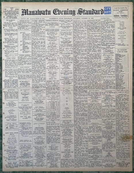 OLD NEWSPAPER: Manawatu Evening Standard - Saturday, 27 October 1962 Carousel 2