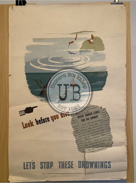 VINTAGE POSTER: Look before you dive - let's stop these drownings 1950s Carousel 2