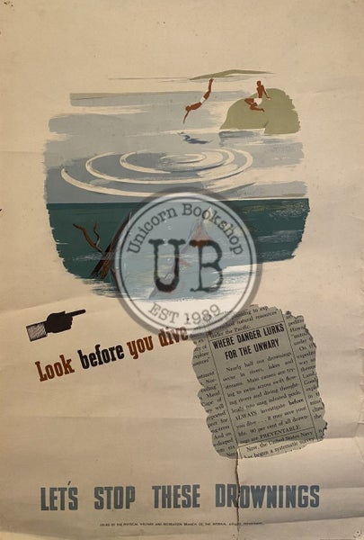 VINTAGE POSTER: Look before you dive - let's stop these drownings 1950s Carousel 1