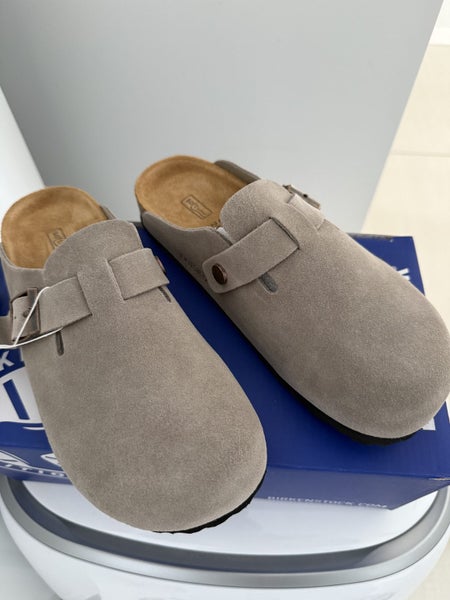 Birkenstock Boston Soft Footbed Clogs - Light Gray Suede (Size 37) Carousel 2