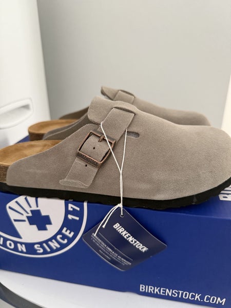 Birkenstock Boston Soft Footbed Clogs - Light Gray Suede (Size 37) Carousel 1