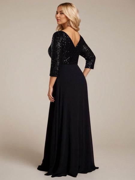 Yara black chiffon and sequin evening ball dress s26 Express NZ Wide63617607588994113