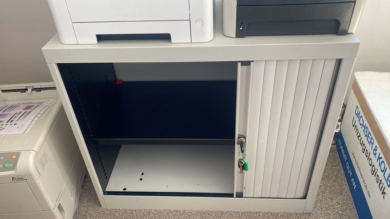 Metal Office Cabinet with Sliding Shutter Door – Lockable (80x65x45cm) Carousel 2
