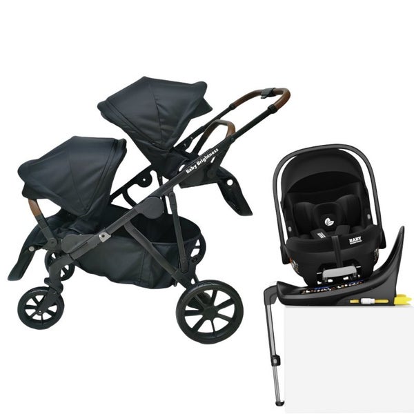 Baby Brightness Luxe double pram & infant car seat & Rotation ISOFIX base black Carousel 1