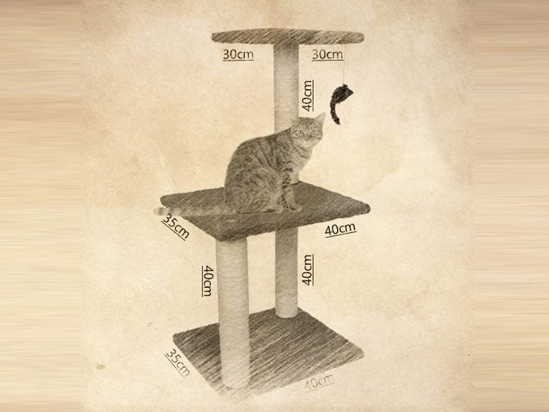 84CM 2 Levels Cat Tree Scratching Post with Mouse Black Carousel 2