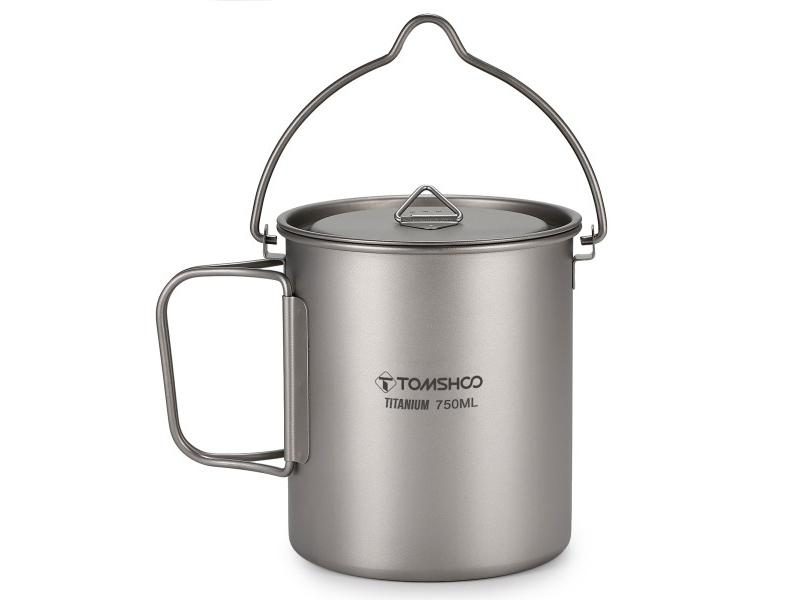 Tomshoo 3 PCS Titanium Cookware Set Ultralight 750ml Pot 450ml Water Cup Mug W Carousel 1