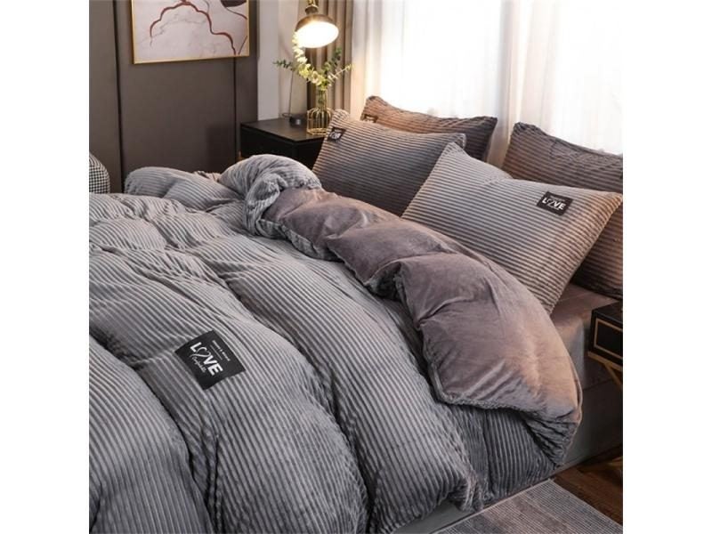Winter Thick Velvet Duvet Cover Warmth Solid Color Bedding Set Double Quilt Carousel 1