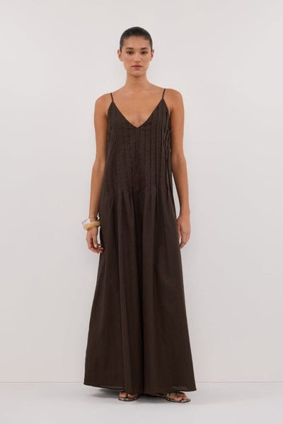 DISSH - BITTER CHOC LINEN BLEND MIDI DRESS Carousel 2