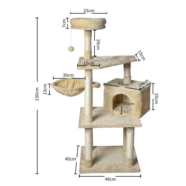 Pawz Cat Tree Toy Scratching Post Scratcher Tower Condo Wooden House Cream 130cm Carousel 10