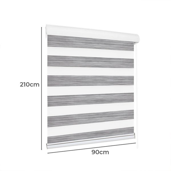 Marlow Blackout Zebra Roller Blind Curtains Double Window Sunshade Grey Carousel 10
