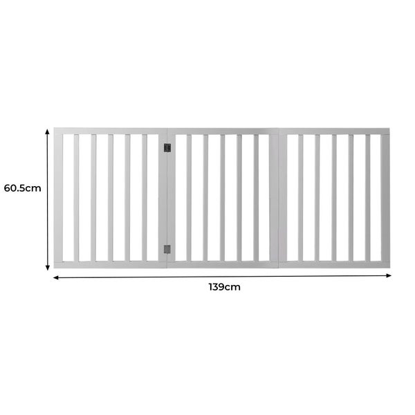 Wooden Pet Gate Dog Fence Retractable Barrier Portable Door 3 Panel White Carousel 10