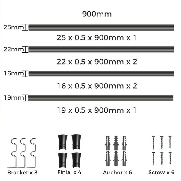 Marlow Black Double Curtain Rod Steel Pole Pommel Set Extendable Adjustable Carousel 10