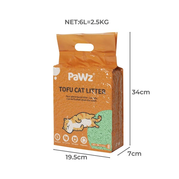 Pawz 2.5kg Tofu Cat Litter Clumping Flushable Fast Super Absorbent Green Tea x6 Carousel 2