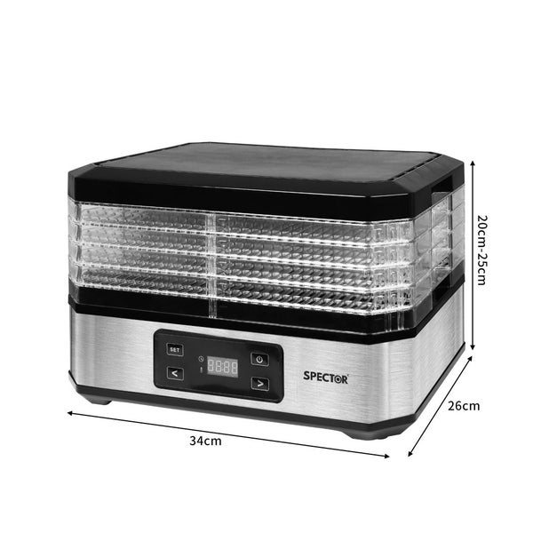 Spector Food Dehydrators Stainless Steel Beef Jerky Maker Fruit Dryer 5Trays LCD Carousel 10