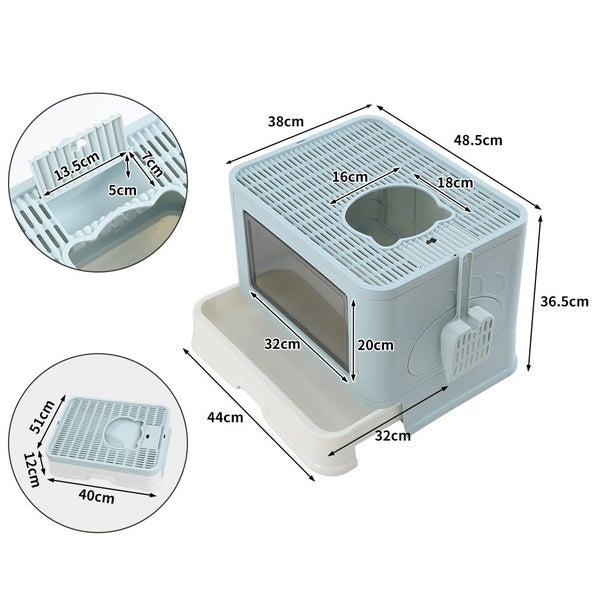 Pawz Foldable Cat Litter Box Tray Enclosed Kitty Toilet Hood Hair Grooming Blue Carousel 10