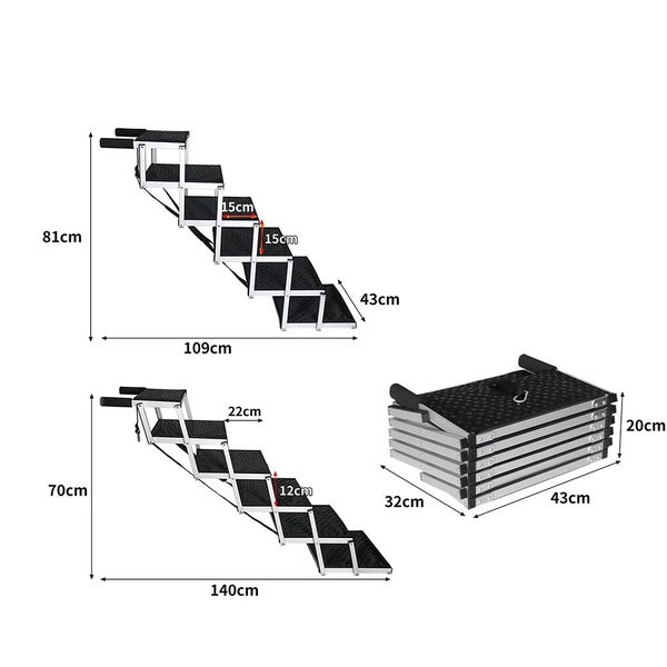 Pawz 6 Steps Dog Ramp Adjustable Height Stair Car Dog Folding Portable Aluminium Carousel 10
