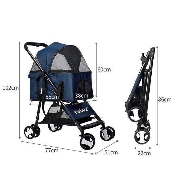 Pawz Large Pet Stroller Dog Cat Carrier Travel Pushchair Foldable Pram 4 Wheels Carousel 10
