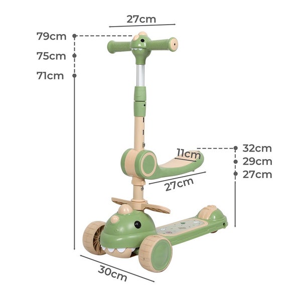 BoPeep Foldable Kids Scooter Adjustable Height LED Light Music 3 Wheels & Seat Carousel 10