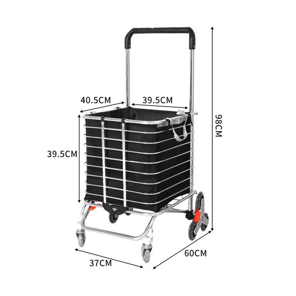 Mountview Foldable Shopping Cart Trolley Basket Grocery Portable Black 40L Wheel Carousel 10