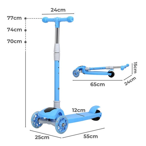 Bopeep Foldable Kids Scooter Adjustable Height Flashing LED Music 3 Wheels Blue Carousel 10