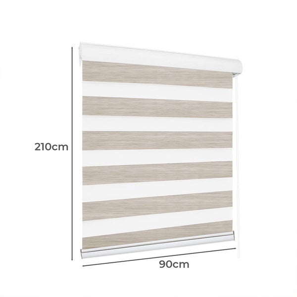 Marlow Blackout Zebra Roller Blind Curtains Double Window Sunshade 90x210 Beige Carousel 10