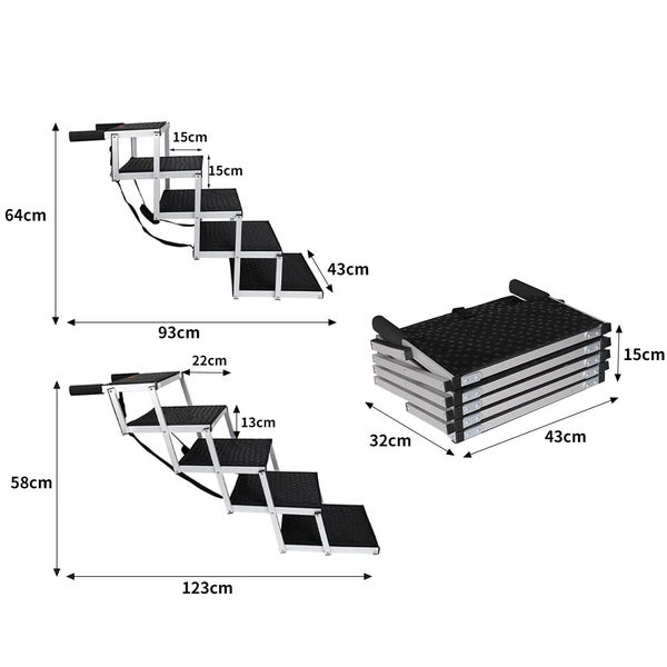 Pawz 5 Steps Dog Ramp Adjustable Height Stair Car Dog Folding Portable Aluminium Carousel 10