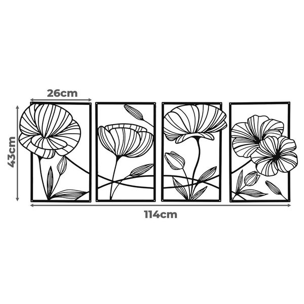 Yezi Wall Art 4 Pcs Black Metal Floral Minimalist Line Art Modern Sculpture Carousel 9