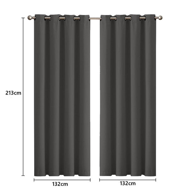 2x Blockout Curtains Panels 3 Layers Eyelet Room Darkening 132x213cm Charcoal Carousel 10