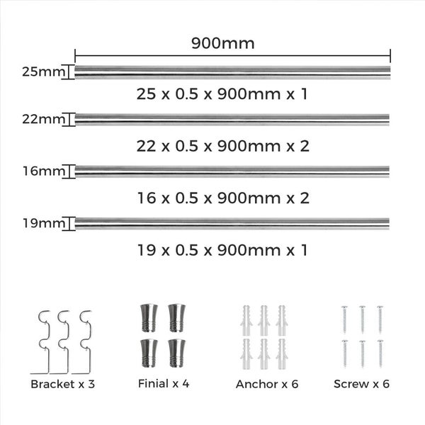 Marlow Silver Double Curtain Rod Steel Pole Pommel Set Extendable Adjustable Carousel 10